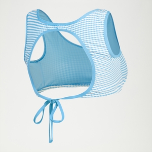 Blaues FLU3NTE Wickel-Cropped-Top mit Vichy-Karos
