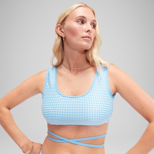 Blaues FLU3NTE Wickel-Cropped-Top mit Vichy-Karos