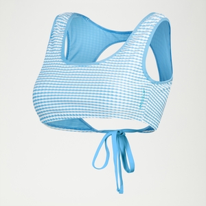 Blaues FLU3NTE Wickel-Cropped-Top mit Vichy-Karos