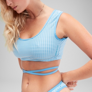 Blaues FLU3NTE Wickel-Cropped-Top mit Vichy-Karos
