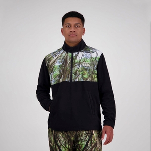 MENS NGAHERE MID LAYER FLEECE BLACK - 2XL
