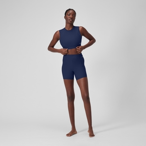 Crop top uni avec maille filet pour Femmes Bleu céruléen