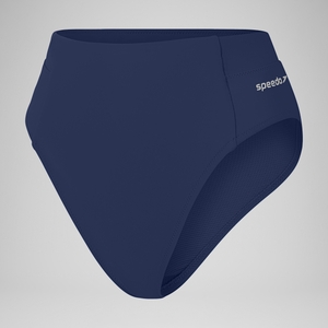 Damen Einfarbige Bikinihose mit hohem Bund Blau
