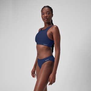 Damen Einfarbiges hochgeschlossenes Top mit Mesh Blau