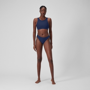 Damen Einfarbiges hochgeschlossenes Top mit Mesh Blau