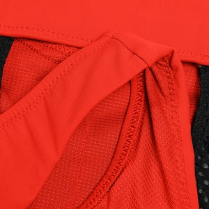 Women's Solid Highneck Top with Mesh Red
