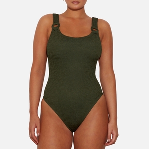【HUNZA G】sustain solitaire ベルト付き seersucker swimsuit HUNZA G Seersucker swimsuit | NET-A-PORTER