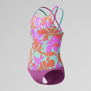 Girl's Print Tankini Set Purple