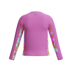 Girl's Long Sleeve Printed Splice Rashguard Purple