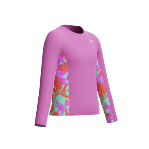Girl's Long Sleeve Printed Splice Rashguard Purple