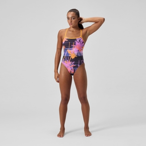Women's Printed Web Back One Piece Black/Pink