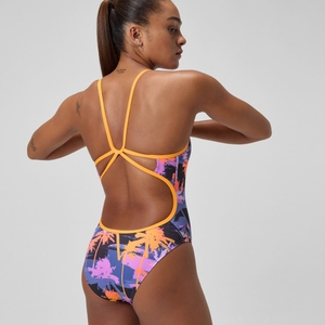 Women's Printed Web Back One Piece Black/Pink