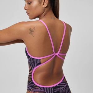Women's Printed Web Back One Piece Black/Purple