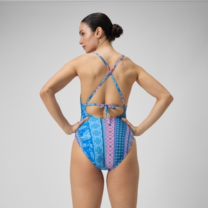 Maillot de bain ajouré à imprimé pour Femmes Bleu De Sèvres/Magenta Brume
