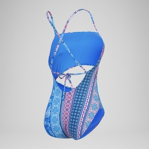 Maillot de bain ajouré à imprimé pour Femmes Bleu De Sèvres/Magenta Brume