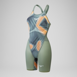 Damen Fastskin LZR Pure Valor 2.0 Kneeskin mit offenem Rücken Grün/Orange