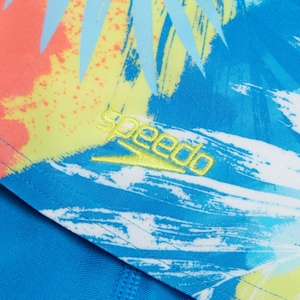 Jungen Schwimmhose mit digitalem Allover-Print und V-Schnitt Blau/Gelb