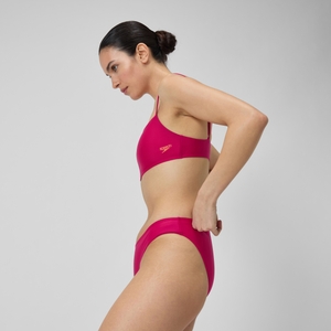 Maillot de bain 2 pièces uni à fines bretelles réglables pour Femmes Magenta Brume