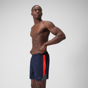 Herren Hyperboom Badeshorts mit Passe, 16 Zoll Marineblau/Rot