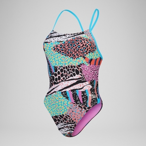 Maillot de bain à nouer au dos Allover Digital pour Femmes Noir/Vert matcha/Rouge sirène