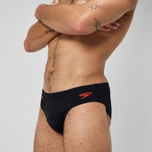 Herren Tech Badehose mit Einsatz, 7 cm Schwarz/Rot