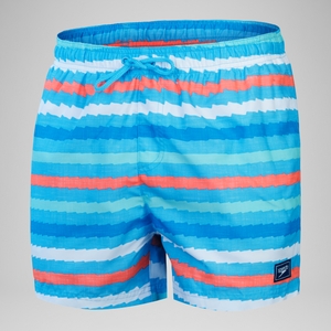 Herren Freizeit-Badeshorts mit Print, 14 Zoll Blau