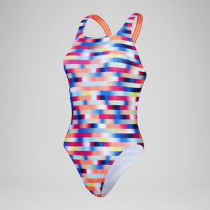 Women's Club Training Allover Digital Leaderback Swimsuit Red/Blue