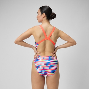 Women's Club Training Allover Digital Leaderback Swimsuit Red/Blue