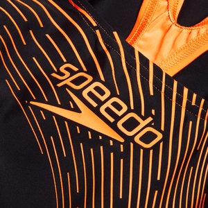 Girls' Medley Logo Swimsuit Black/Orange