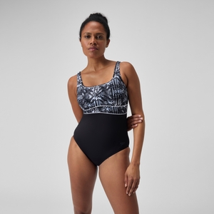 Maillot de bain gainant Femmes à imprimé Contour Eclipse pour Femmes Noir/Gris oxydé/Blanc