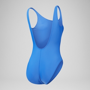 Damen Badeanzug mit Logo und tiefem Rücken Blau