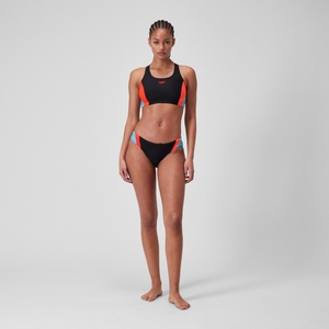 Damen Bikini mit Passe in Farbblock-Optik Schwarz/Rot