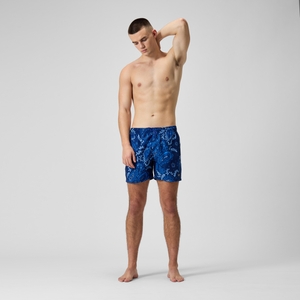 Herren Freizeit-Badeshorts mit Print, 16 Zoll Blau