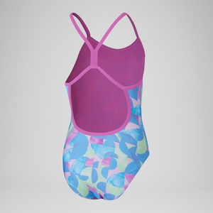 Mädchen Badeanzug mit V-Rücken und digitalem Allover-Print Pink/Blau