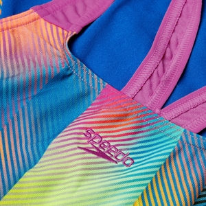 Mädchen Powerback Badeanzug mit digitalem Allover-Print Rot/Pink