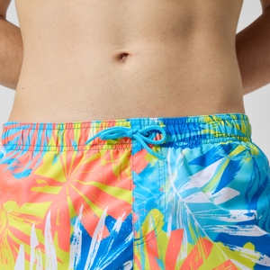 Herren Freizeit-Badeshorts mit Print, 14 Zoll Blau/Gelb
