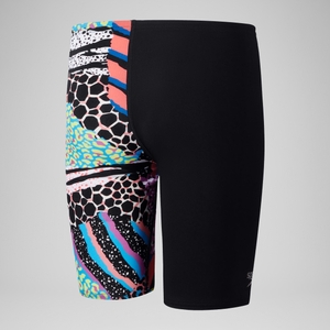Jungen Schwimmhose mit Allover-Digitalprint und V-Schnitt Schwarz/Grün