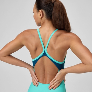 Einfarbiger Racerback-Badeanzug Türkis für Damen