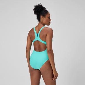Women's Solid Highneck Swimsuit Turquoise