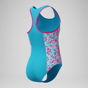 Girl's Print Spliced Racerback One Piece Pink