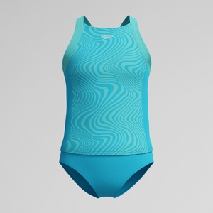 Girl's Print Blocked Tankini set Blue - 7