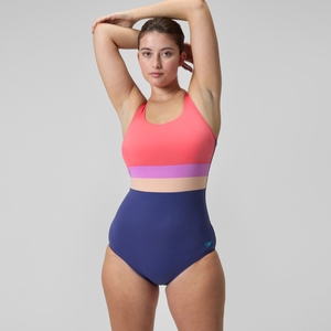 Monopièce à bandes pour femmes, violet/bleu