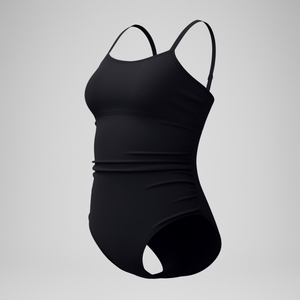 Women's Adjustable Solid Shirred One Piece Black