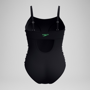 Women's Adjustable Solid Shirred One Piece Black