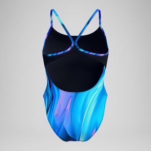 Bedruckter Racerback-Badeanzug Blau/Petrol für Damen