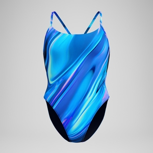 Bedruckter Racerback-Badeanzug Blau/Petrol für Damen