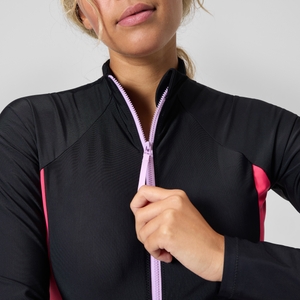 Women's Colourblock Long Sleeve Zip Swimsuit Black/Red