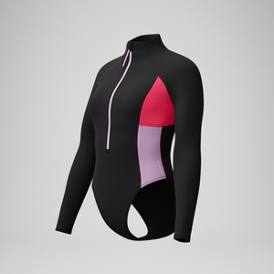 Women's Colourblock Long Sleeve Zip Swimsuit Black/Red