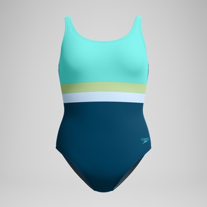 Monopièce à bandes pour femmes, bleu/vert