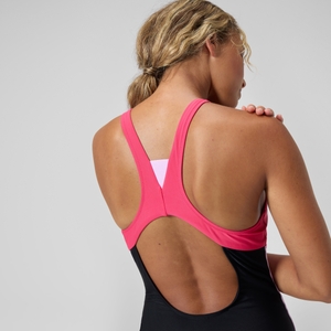 Maillot de bain Femme Colourblock zippé noir/rouge